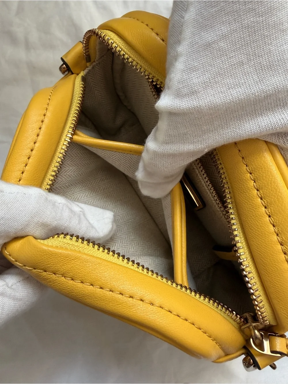Tory Burch Kira Chevron Small Camera Bag in vibrant Limone yellow